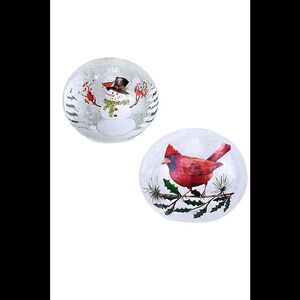 RCS Snowman and Cardinal Crackle Glass LED Globes -Set of 2